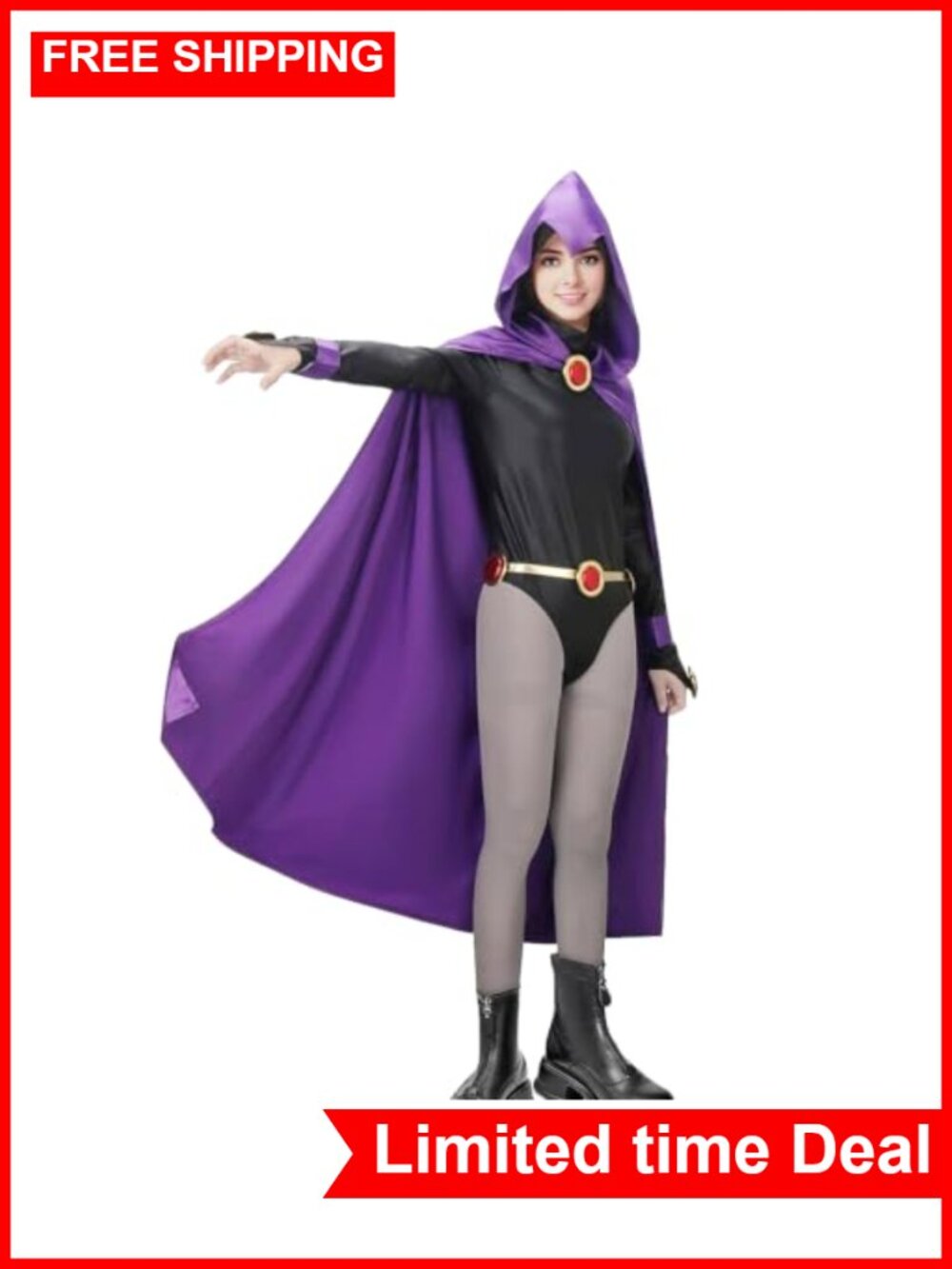 Raven Cosplay 5Pc Jumpsuit Cloak Socks Halloween Costume